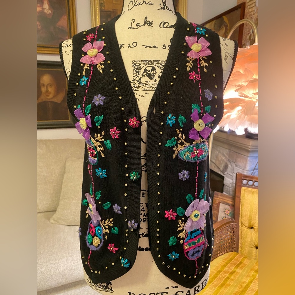 Easter Vest Embroidered Knit Cove Creek Womens Small